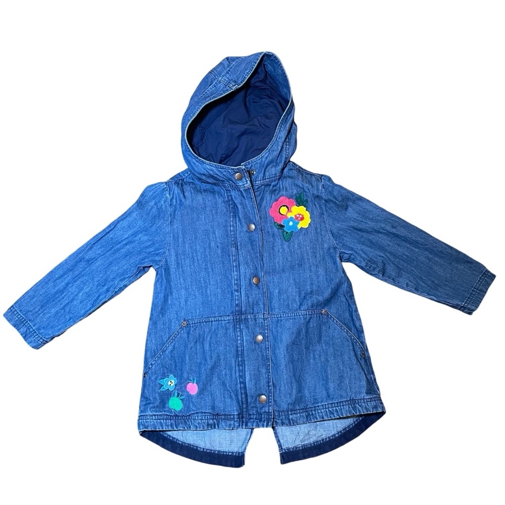 Hanna Andersson girls chambray hooded jacket with embroidered appliqués size 5